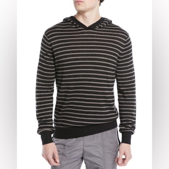 Vince Black/Gray Striped Pullover Hoodie - Picture 1 of 6